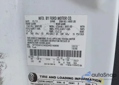 2013 Ford F-150 Xlt z USA, uszkodzony, nr VIN 1FTEW1CM2DKE16800